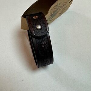 Justin Genuine Leather Western Embossed Cuff Bracelet Dark Brown Snap Closure